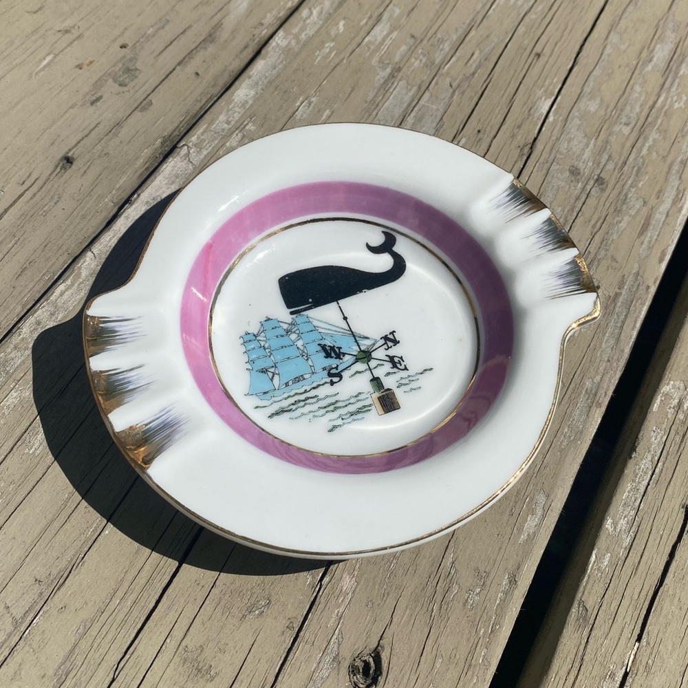 Vintage Nautical Souvineer Style Whale Sailing Ship Compass Ashtray Cottagecore